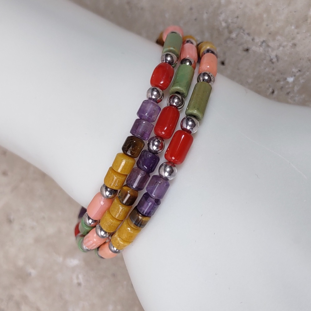 Multi Gemstone/Sterling Silver Coil Bracelet